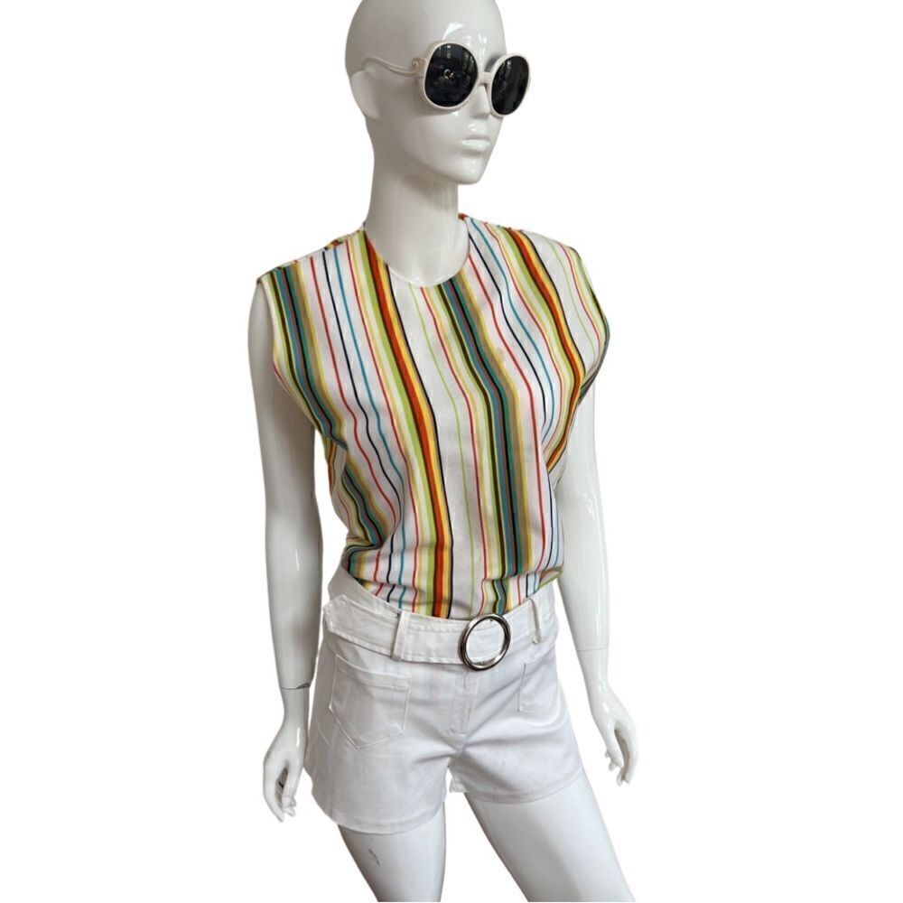 Volup Friendly Funky Vintage 1970s Vivid Rainbow Stripe Sleeveless Blouse
